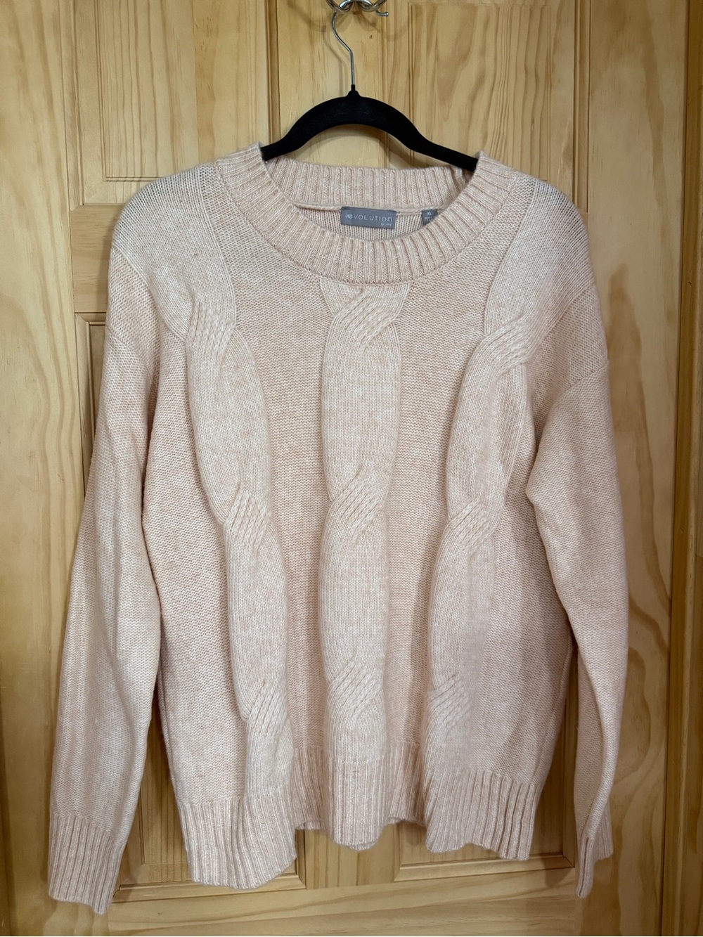 Cable Knit Scoop Neck Sweater - Soft Blush
